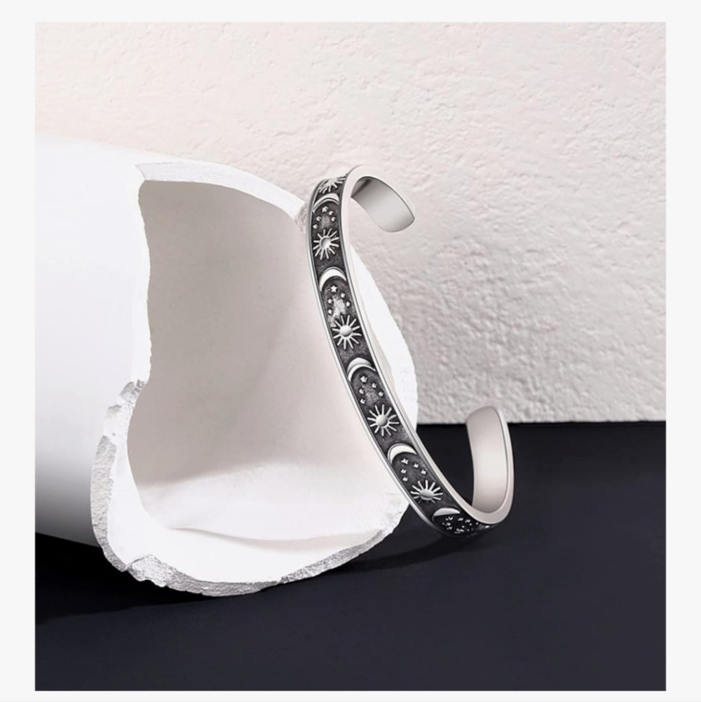 Inspirational Silver and Black Cuff Bracelet